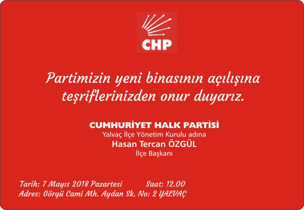 CHP Yalvaç İlçe Teşkilatı yeni binasını törenle açıyor