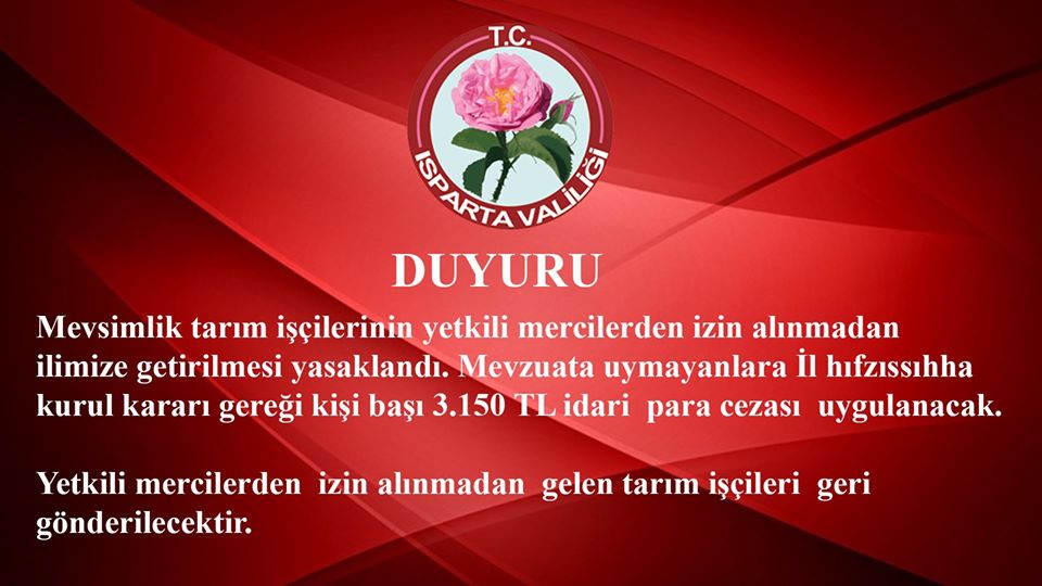 Mevsimlik Tarım İşçileri Isparta’ya İzinsiz Getirilemeyecek