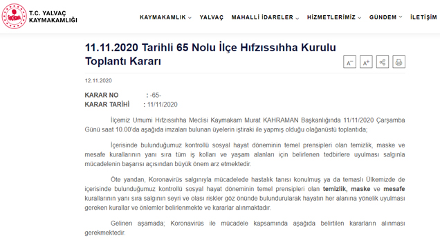 Yalvaç’ta da 65 yaşa ve sigara içmeye kısıtlama kararı