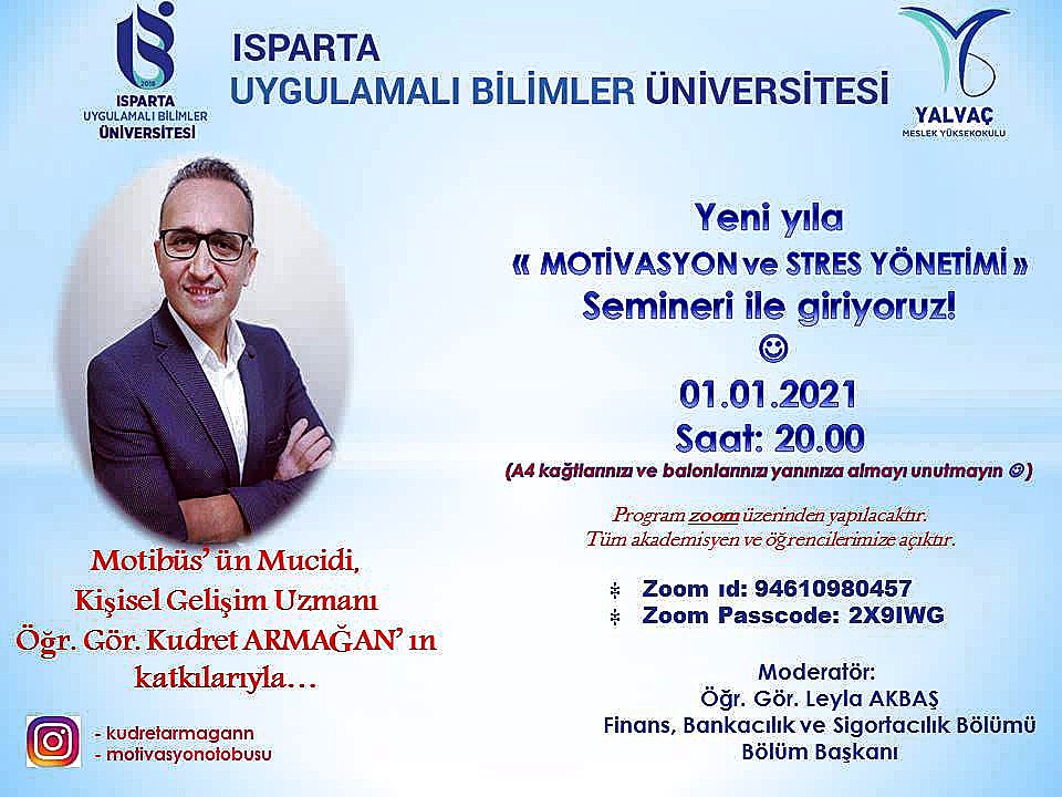 Yalvaç MYO yeni yıla Motivasyon ve Stres Yönetimi semineri ile giriyor