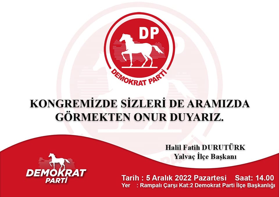 DP Yalvaç İlçe Kongresi yarın yapılacak